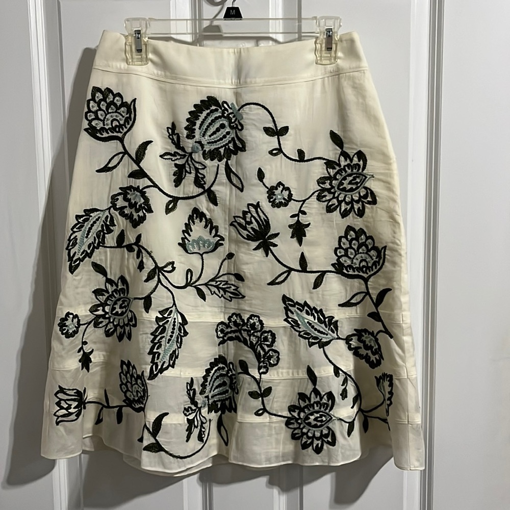 Ann Taylor embroidered white, green, and teal flowered skirt